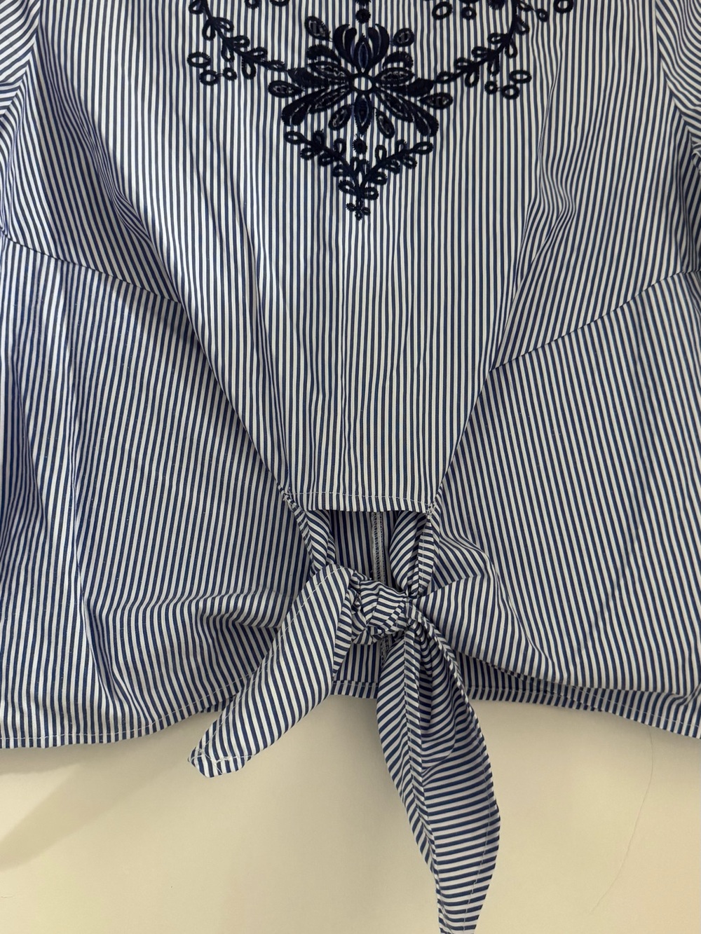 Blue Tie-Front Embroidered Blouse and Navy Pants Set - Picture 7 of 7